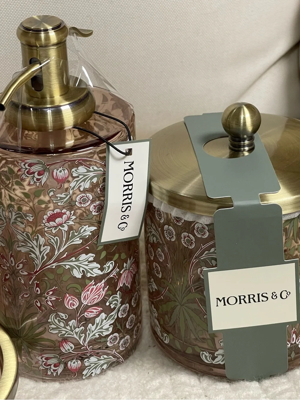 Morris & Co. Floral Bathroom Set - Pink & Gold bathroom accessories set of 6